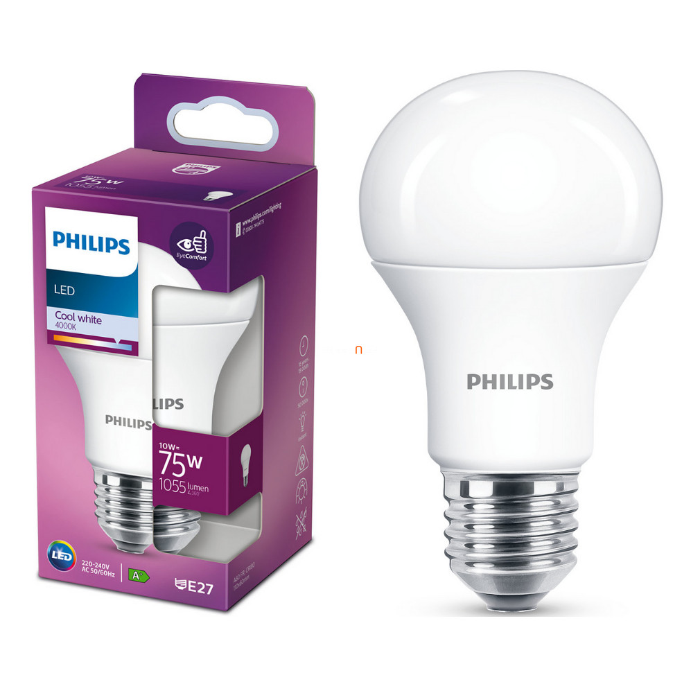 Philips E27 LED 10W 1055lm 4000K hideg fehér 230° - 75W izzó helyett