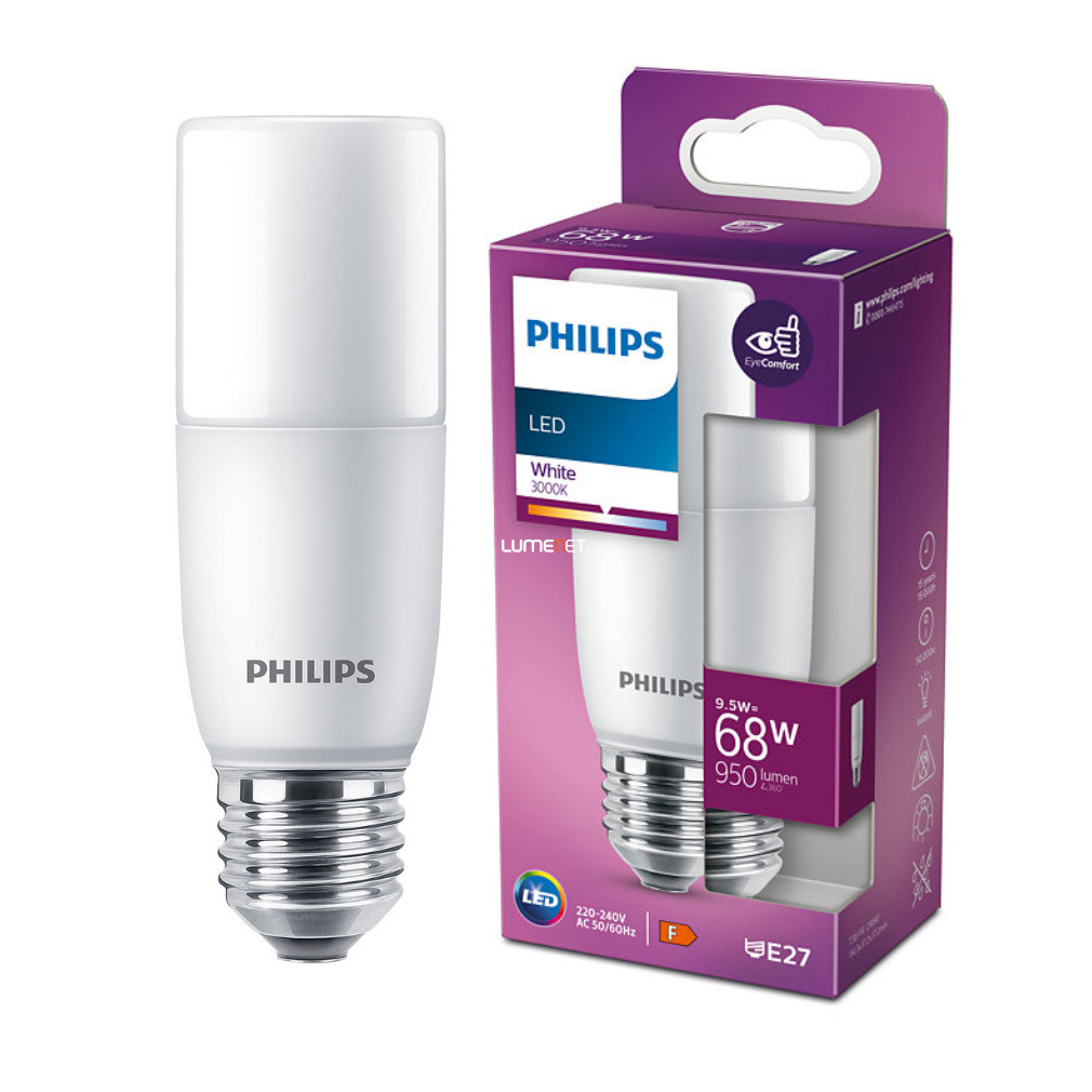 Philips Stick E27 LED T38 9,5W 950lm 3000K semleges fehér 240° - 68W izzó helyett