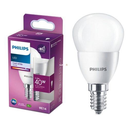 Philips E14 LED kisgömb 5,5W 520lm 4000K hideg fehér - 40W izzó helyett