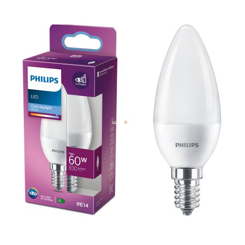 Philips E14 LED gyertya 7W 830lm 6500K daylight - 60W izzó helyett