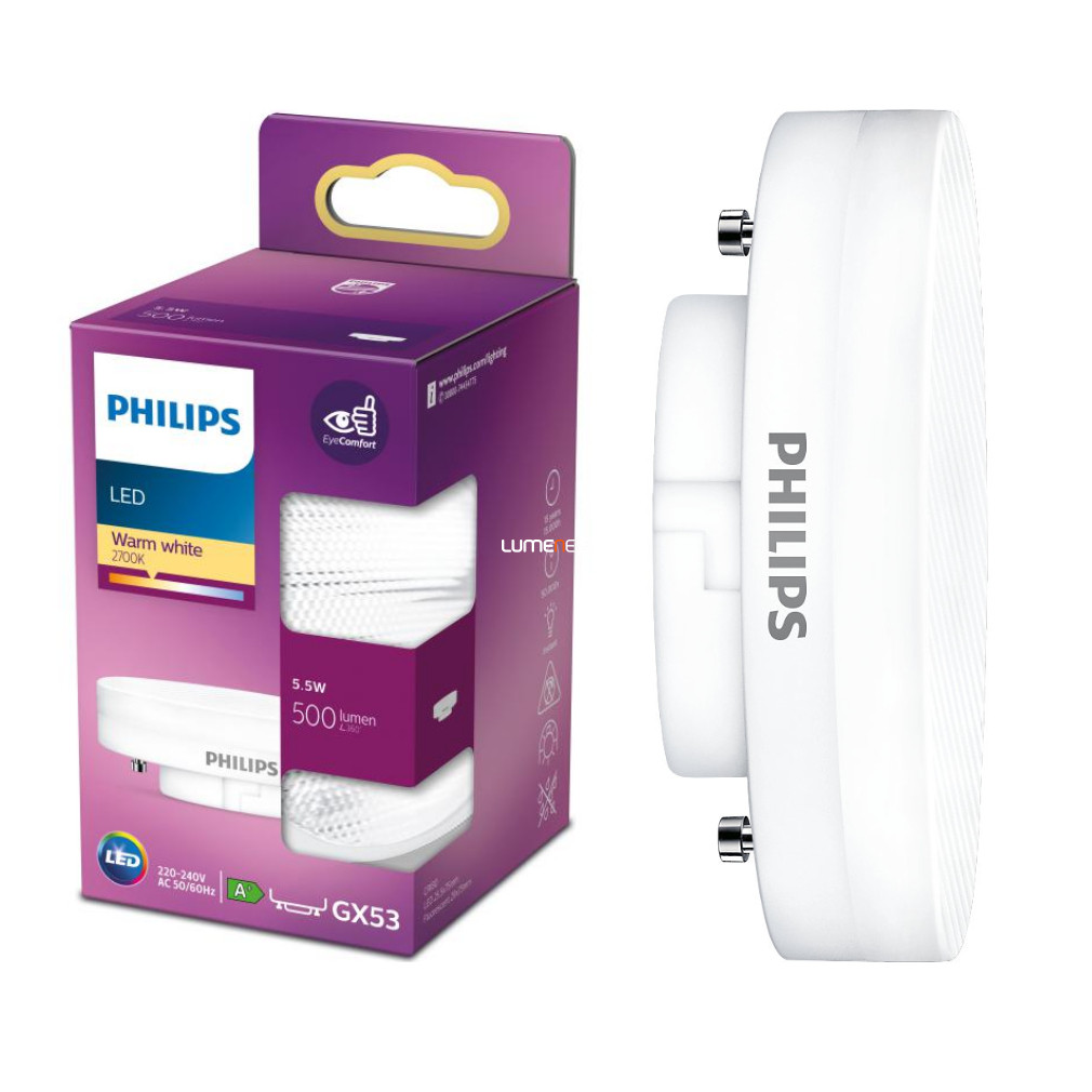 Philips GX53 LED 5,5W 500lm 2700K meleg fehér - 27W izzó helyett