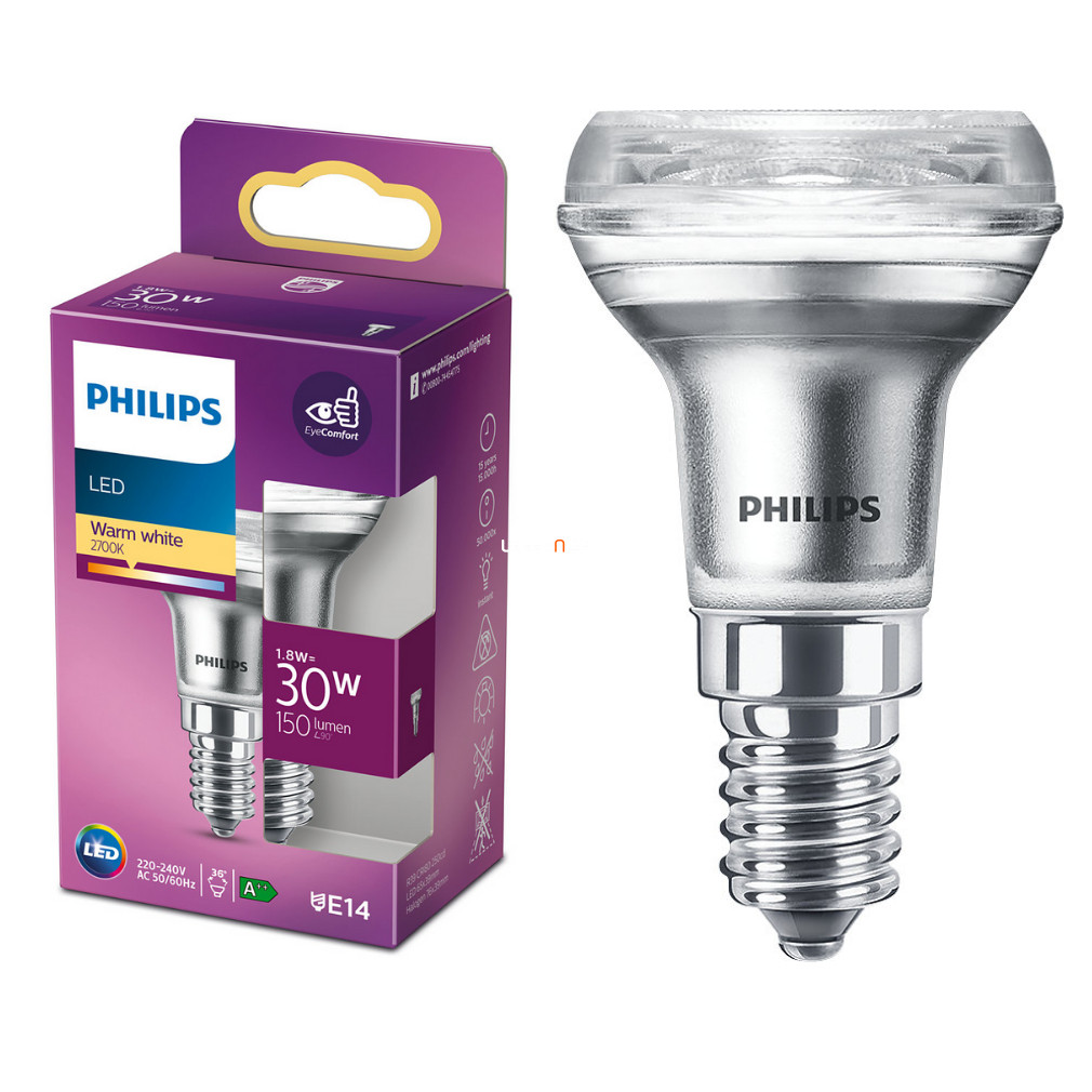Philips E14 LED R50 1,8W 150lm 2700K meleg fehér 36° - 30W izzó helyett
