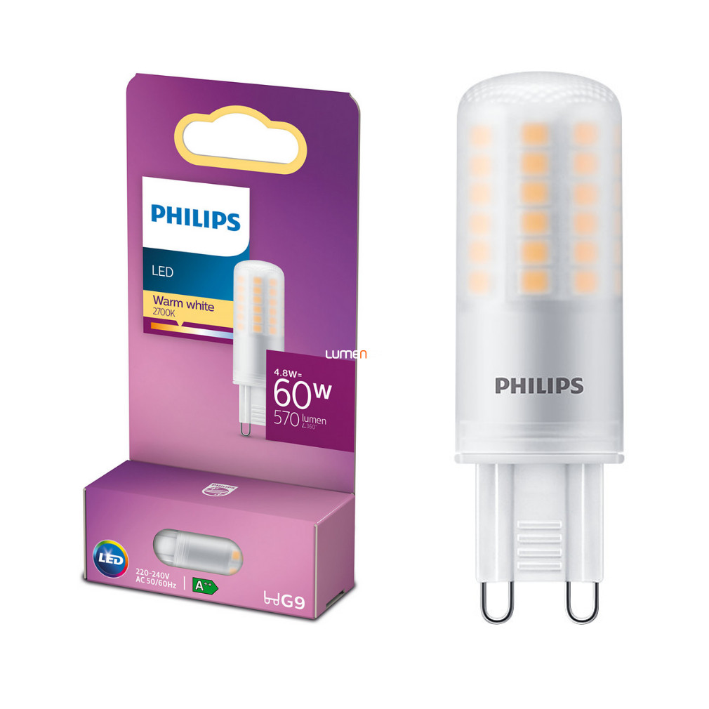 Philips G9 LED 4,8W 570lm 2700K meleg fehér - 60W izzó helyett