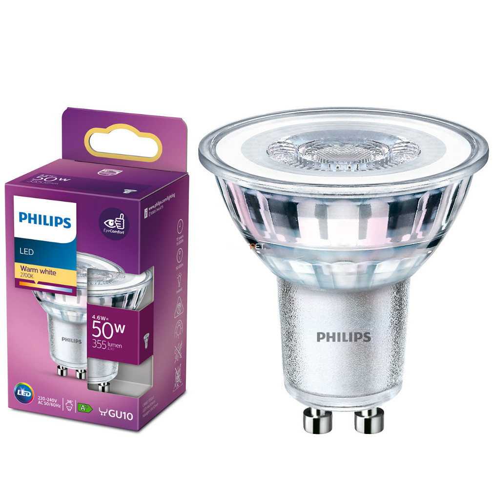 Philips GU10 LED 4,6W 355lm 2700K meleg fehér 36° - 50W izzó helyett
