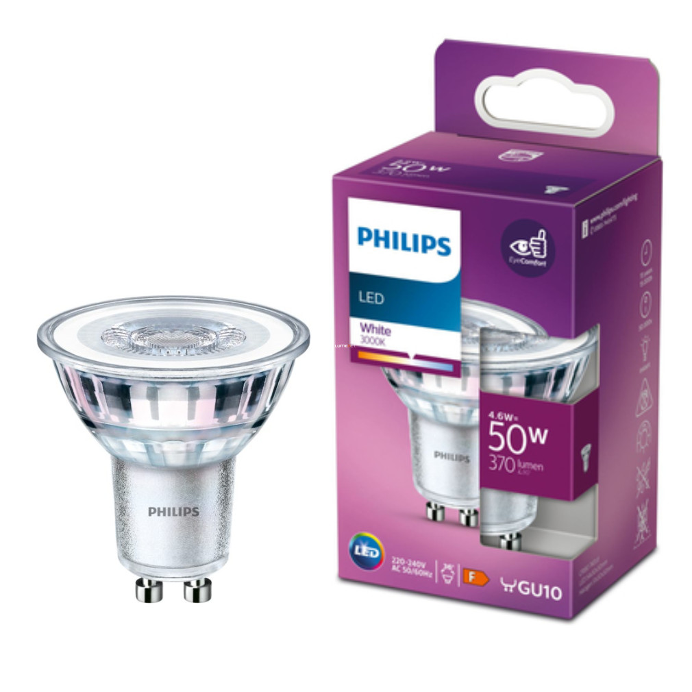Philips GU10 LED  4,6 W 370 lm, melegfehér-50 W izzó helyett