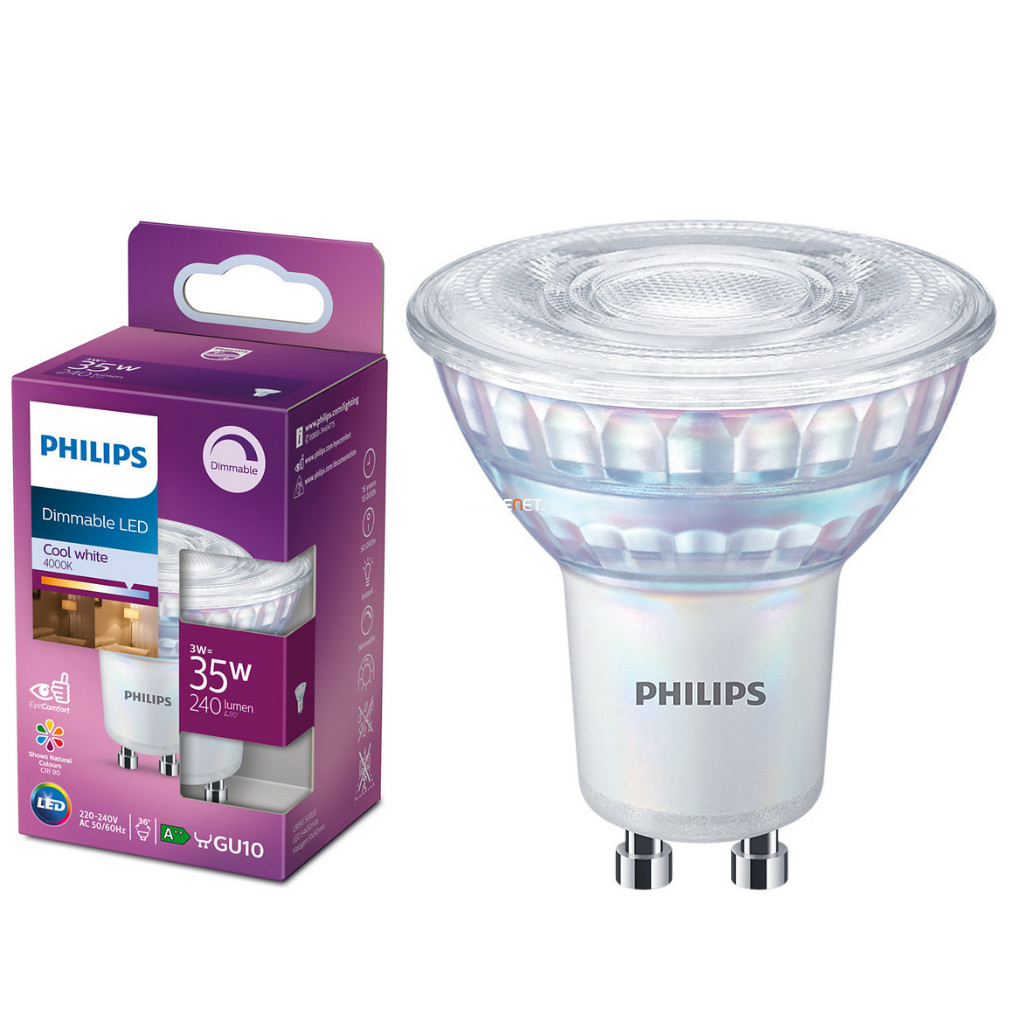 Philips GU10 LED 3W 240lm 4000K hideg fehér szabályozható 36° - 35W izzó helyett