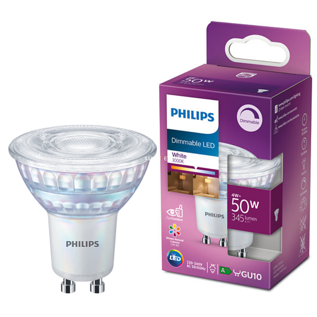 Philips GU10 LED 4W 345lm 3000K semleges fehér szabályozható 36° - 50W izzó helyett