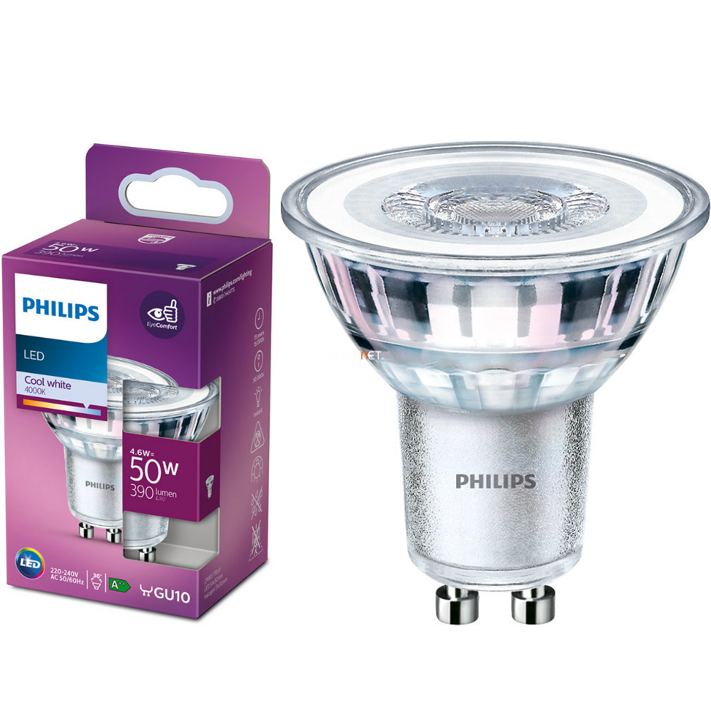 Frosset by Penneven Philips GU10 LED 4,6W 390lm 4000K hideg fehér 36° - 50W izzó helyett -  Lumenet