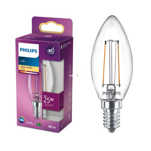 Philips E14 LED 2W 250lm 2700K melegfehér gyertya - 25W izzó helyett
