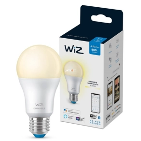   WiZ okos E27 LED, opál, 8 W, 806 lm, 2700 K, dimmelhető-60 W izzó helyett, 220-240 V, applikációval vezérelhető, Wi-fi