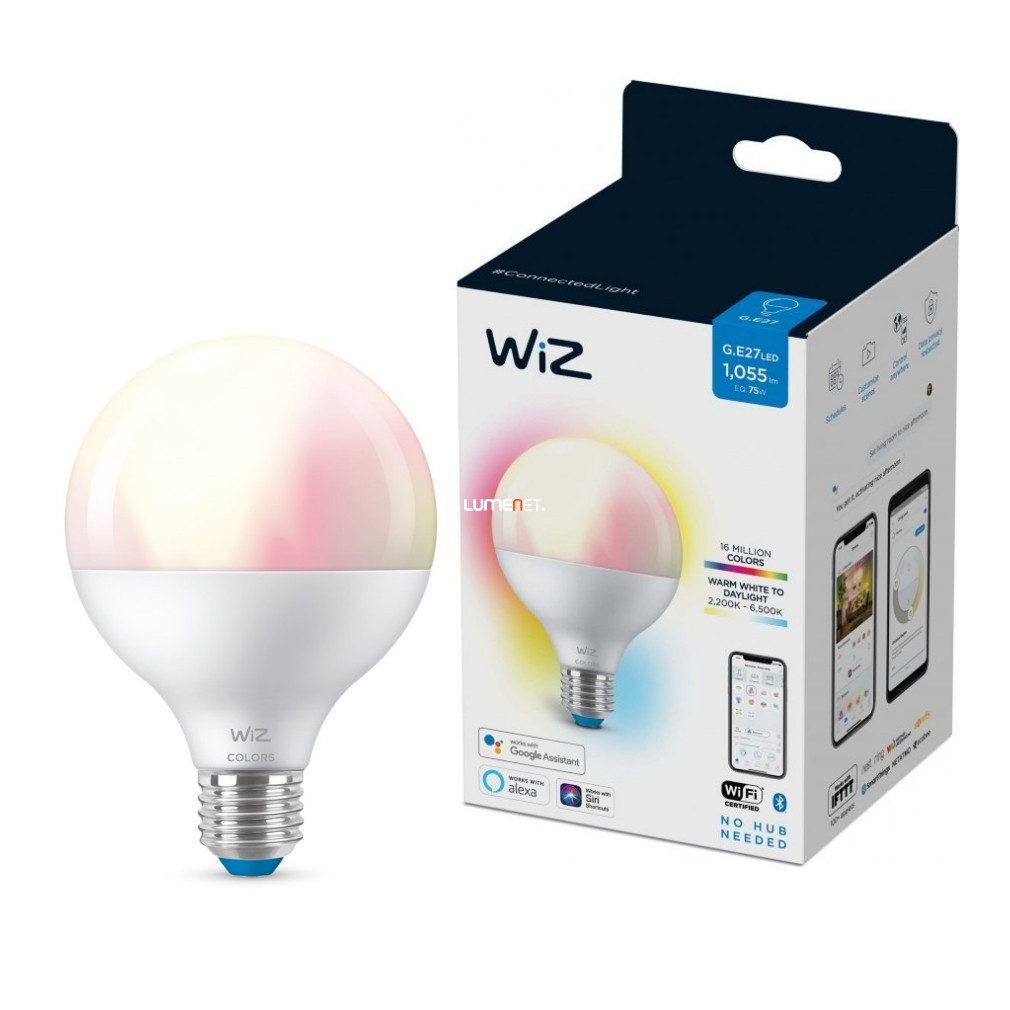 WiZ Wi-Fi G95 E27 LED 11W 1055lm CRI90 RGB/2200-6500K szabályozható - 75W izzó helyett