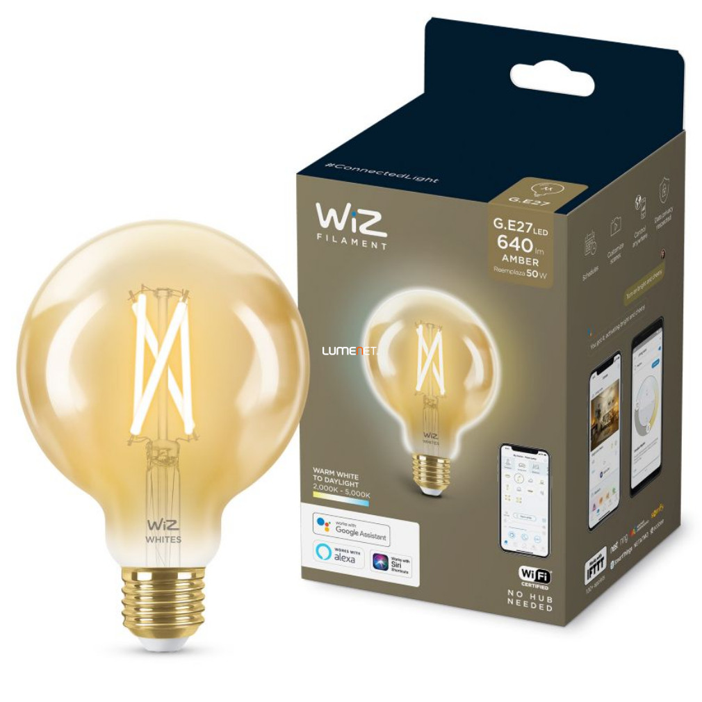 WiZ Wi-Fi G95 E27 LED 6,7W 640lm CRI90 2000-5000K szabályozható - 50W izzó helyett