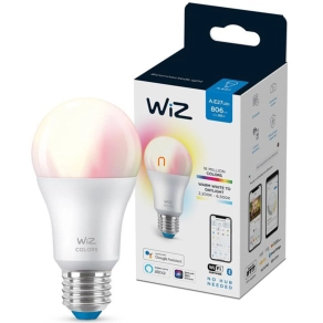   WiZ okos E27 LED, opál, 8 W, 806 lm, 2200-6500 K +RGB, szabályozható fehér és szín-60 W izzó helyett, 220-240 V, applikációval vezérelhető, Wi-fi