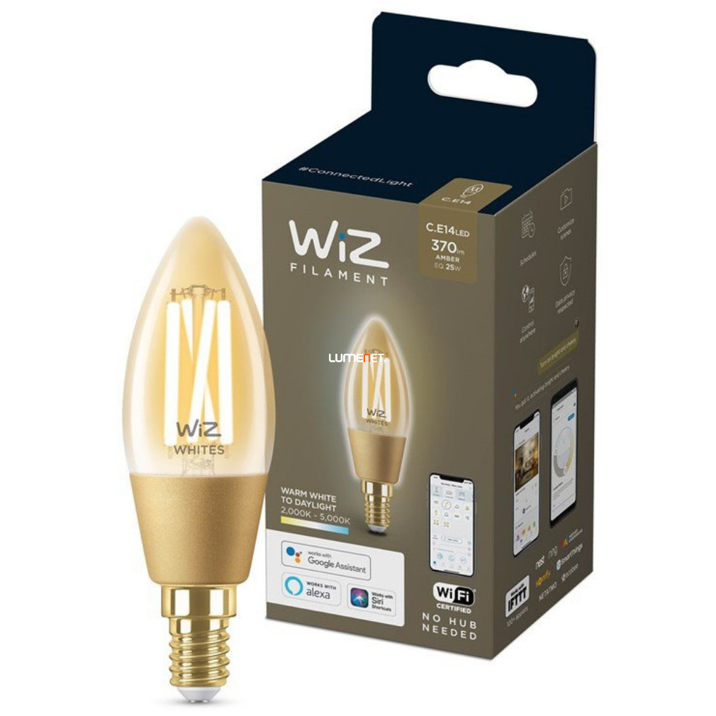 WiZ Wi-Fi C35 E14 LED 4,9W 370lm CRI90 2000-5000K szabályozható - 25W izzó helyett