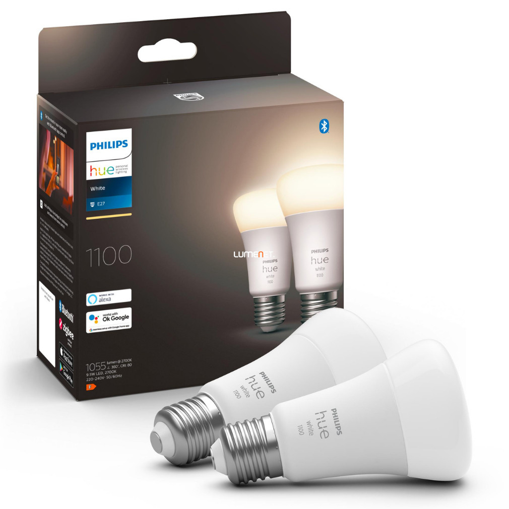 Philips Hue White 9,5W 2700K E27 LED fényforrás, 2db/csomag