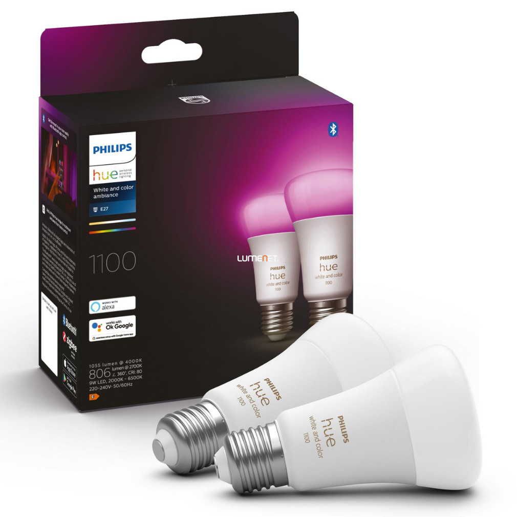 Philips Hue White and Color Ambiance 9W E27 LED fényforrás 2db/csomag