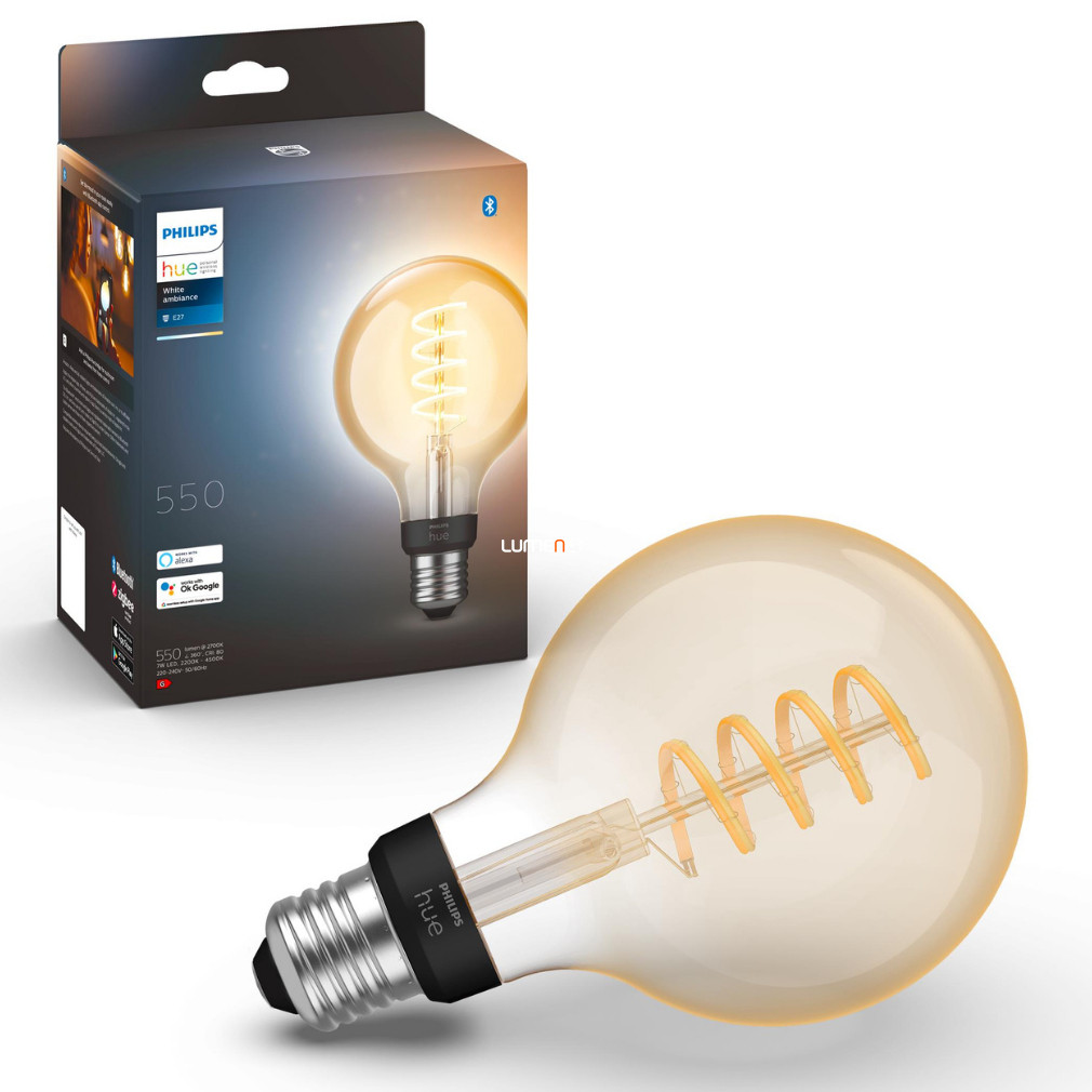 Philips Hue White Ambiance 7W E27 filament LED G95 nagygömb fényforrás