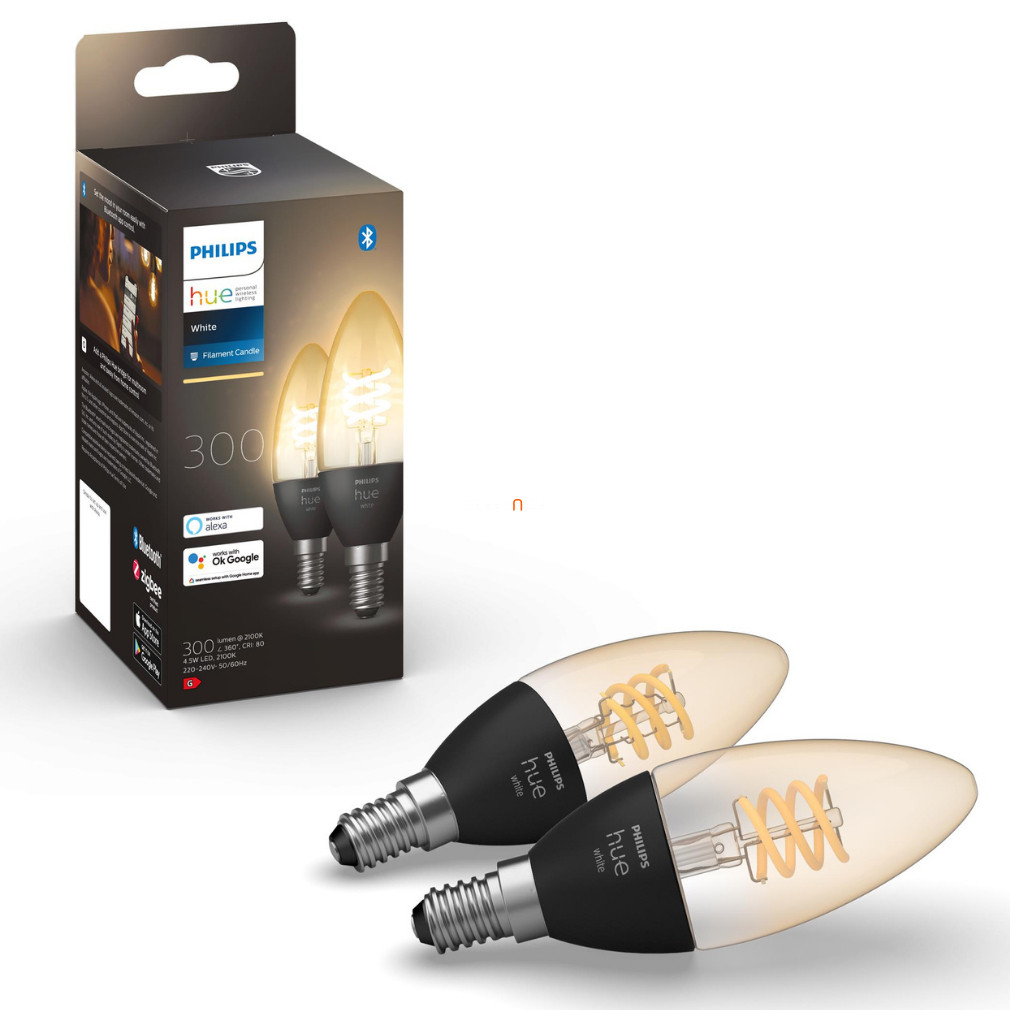 Philips Hue White 4,5W 2100K E14 filament LED gyertya fényforrás 2db/csomag