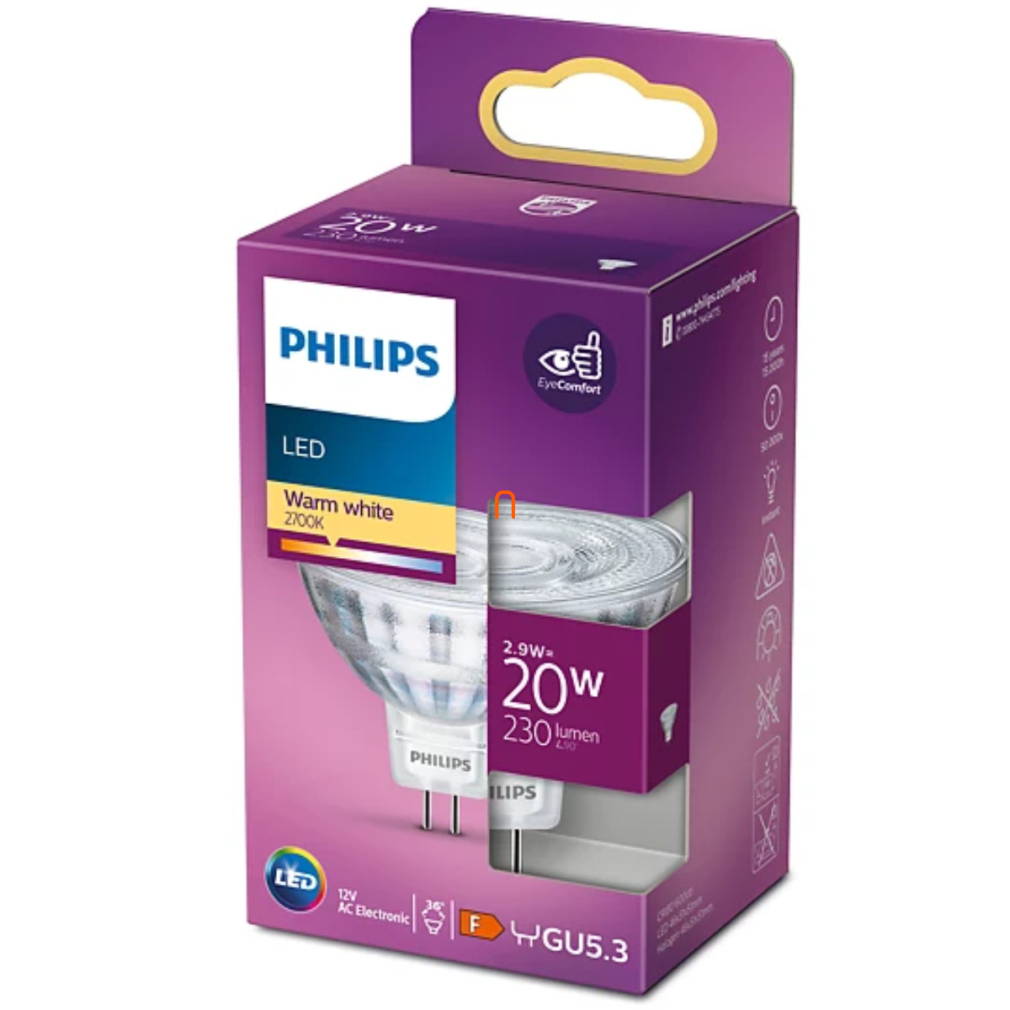 Philips GU5.3 LED 2,9W 230lm 2700K meleg fehér 36° - 20W izzó helyett