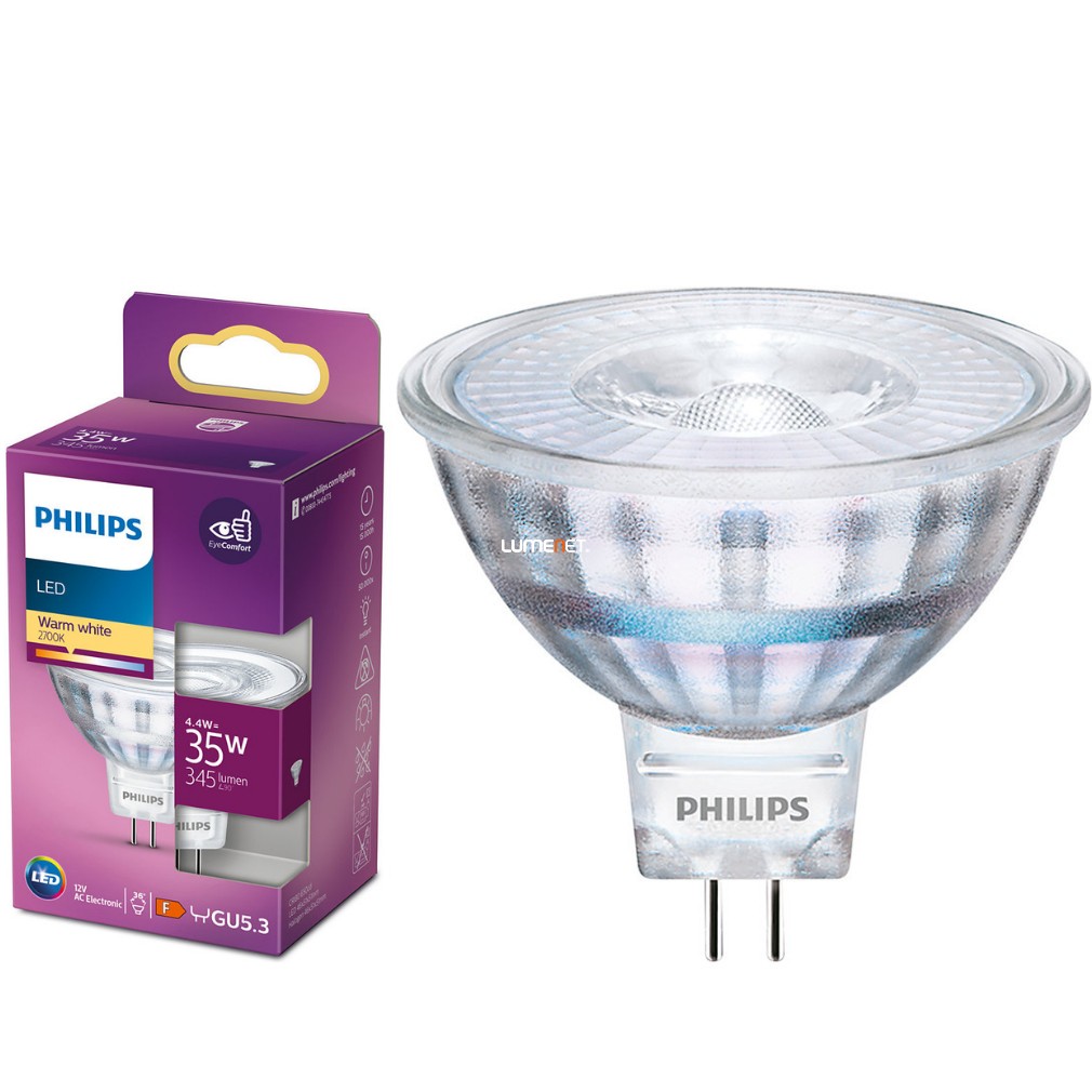 Philips GU5,3 LED 4,4W 345lm 2700K meleg fehér 36° - 35W izzó helyett