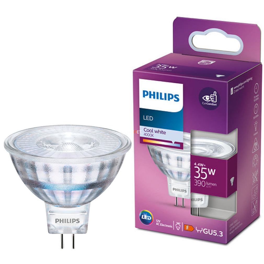 Philips GU5,3 LED 4,4W 390lm 4000K hideg fehér 36° - 35W izzó helyett