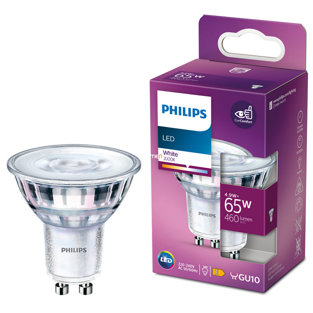 Philips GU10 LED 4,9W 460lm 3000K semleges fehér 36° - 65W izzó helyett