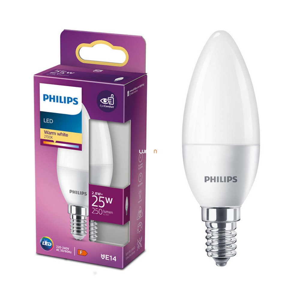 Philips E14 LED gyertya 2,8W 250lm 2700K meleg fehér - 25W izzó helyett
