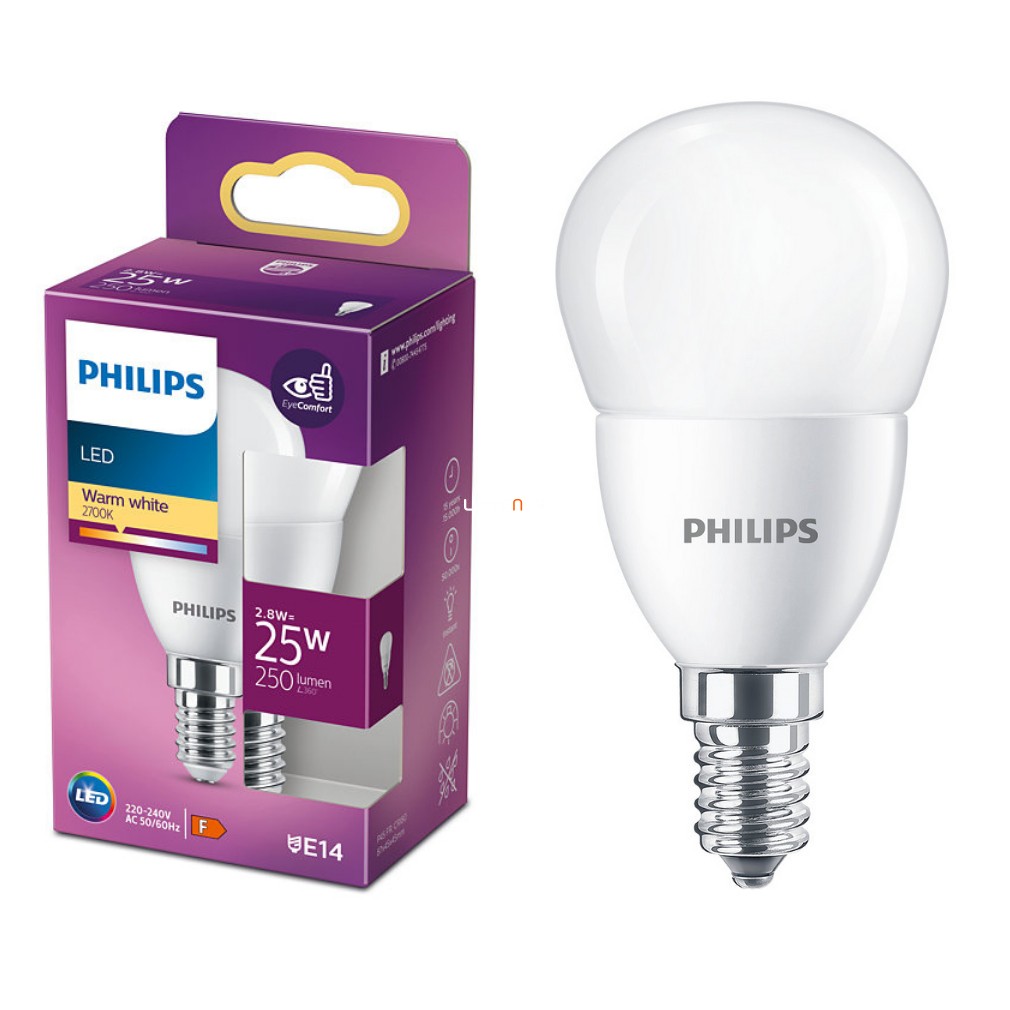 Philips E14 LED kisgömb 2,8W 250lm 2700K meleg fehér - 25W izzó helyett
