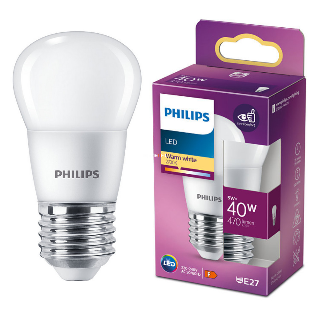 Philips E27 LED kisgömb 5W 470lm 2700K melegfehér - 40W izzó helyett