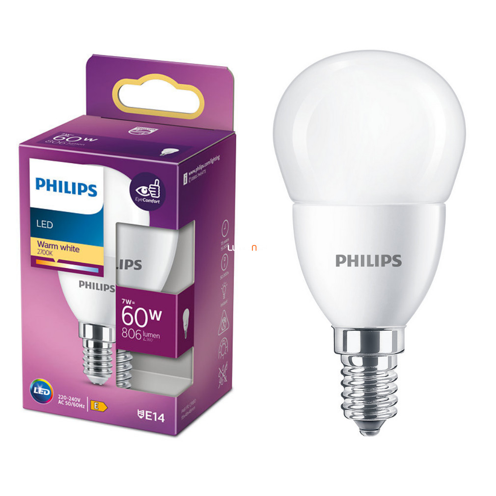 Philips E14 LED kisgömb 7W 806lm 2700K meleg fehér - 60W izzó helyett