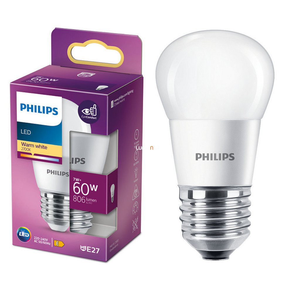 Philips E27 LED kisgömb 7W 806lm 2700K meleg fehér opál - 60W izzó helyett