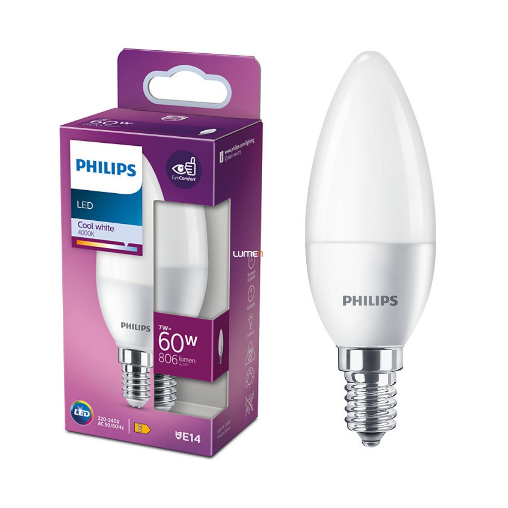 Philips E14 LED gyertya 7W 806lm 4000K hideg fehér - 60W izzó helyett