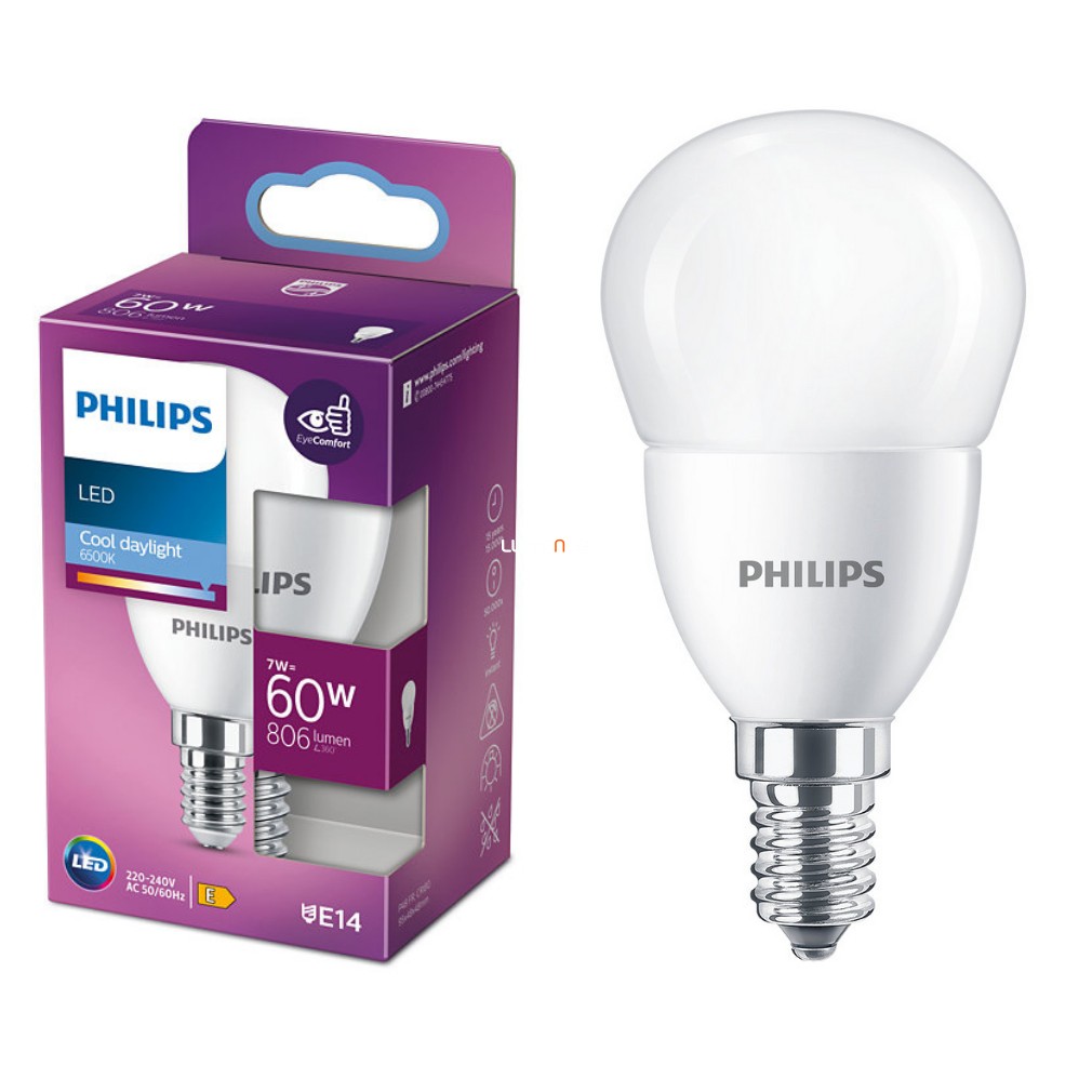 Philips E14 LED kisgömb 7W 806lm 6500K daylight fehér - 60W izzó helyett