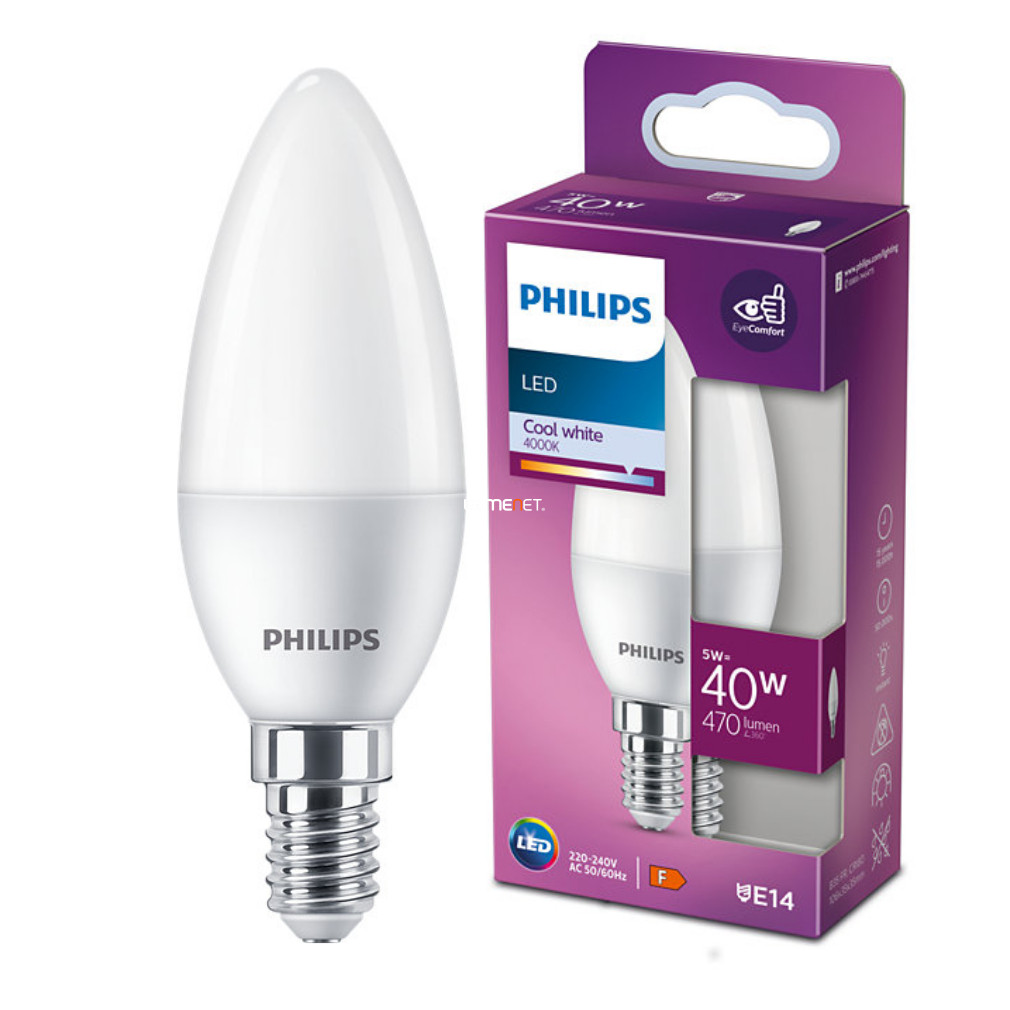 Philips E14 LED gyertya 5W 470lm 4000K hidegfehér - 40W izzó helyett