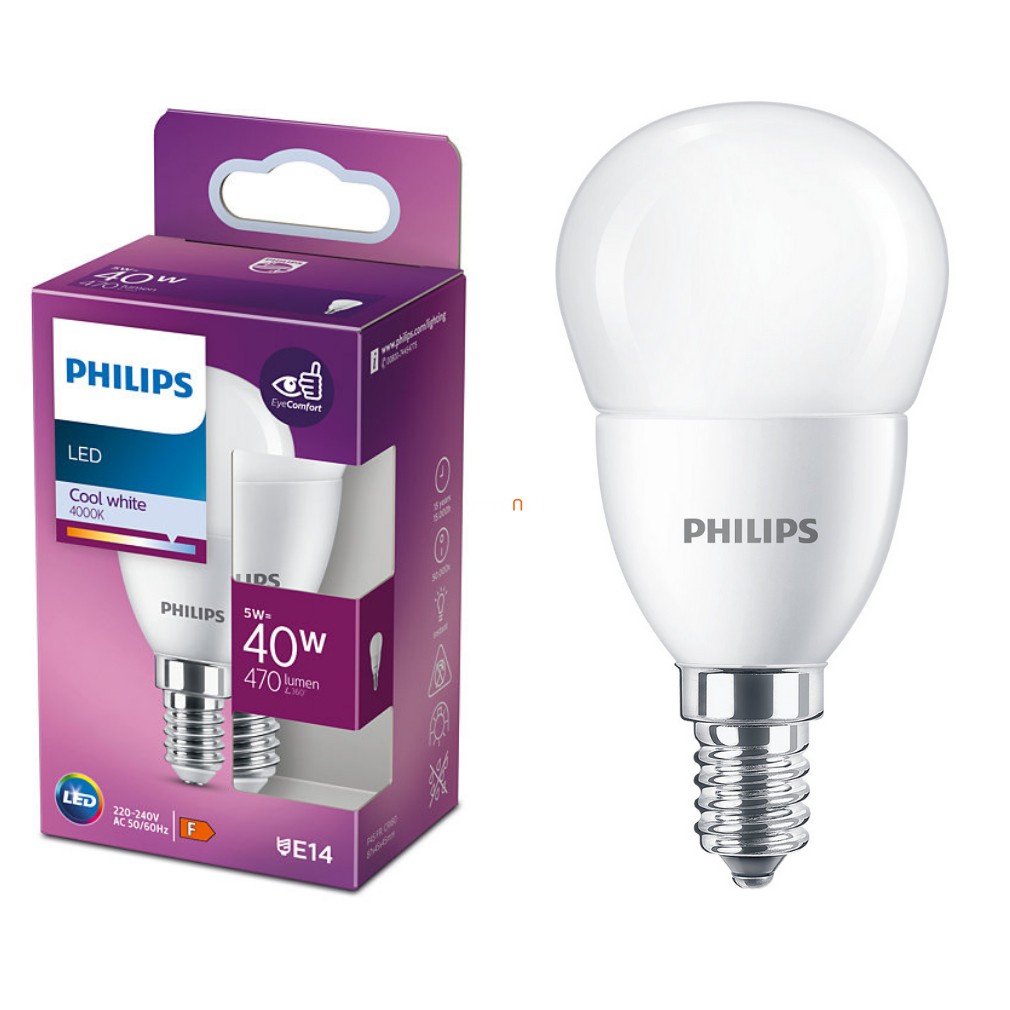 Philips E14 LED kisgömb 5W 470lm 4000K hideg fehér - 40W izzó helyett