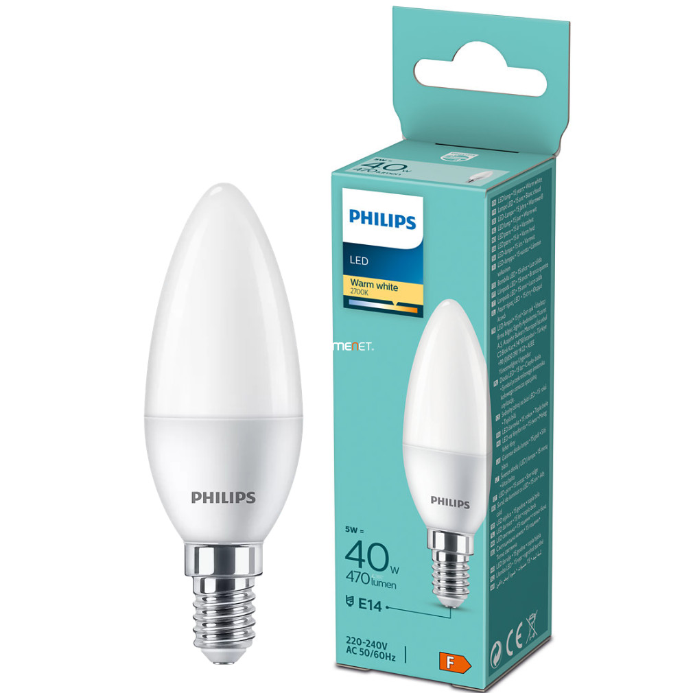 Philips E14 LED gyertya 4,9W 470lm 2700K meleg fehér - 40W izzó helyett