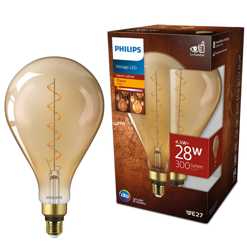 Philips E27 Vintage-Gold LED 4,5W 300lm 1800K melegfehér D160mm - 25W izzó helyett
