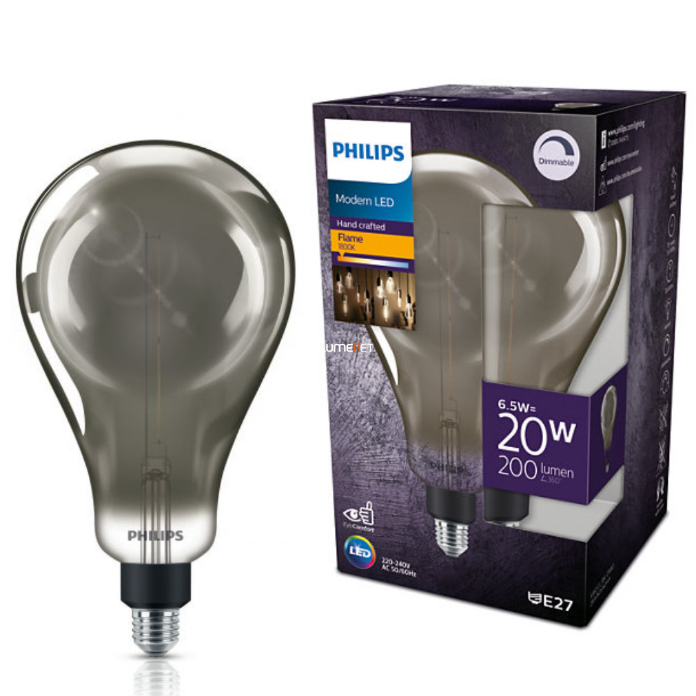 Philips E27 Vintage-Smoky LED 6,5W 200lm 1800K D160mm - 20W izzó helyett