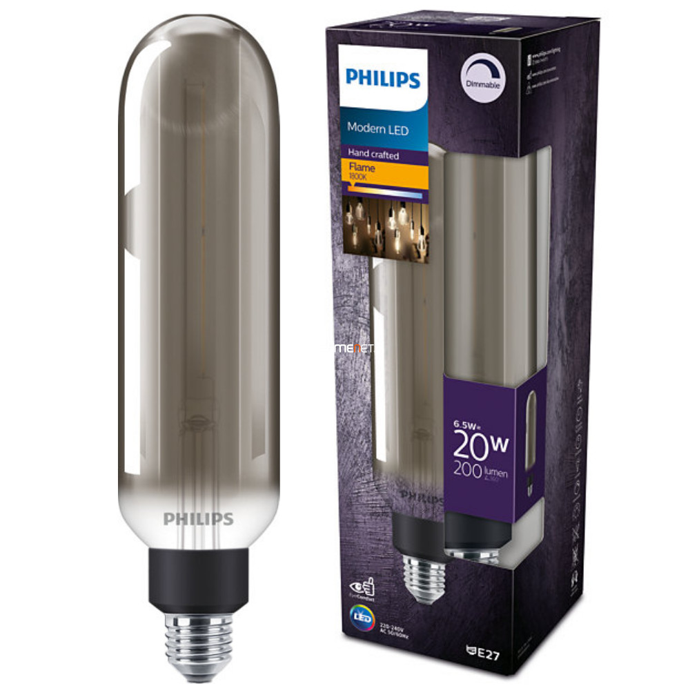 Philips E27 Vintage-Smoky LED 6,5W 200lm 1800K melegfehér, szabályozható, T65 - 20W izzó helyett