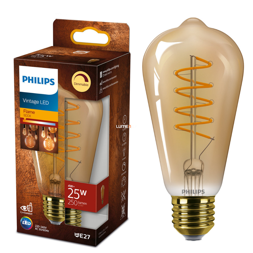 Philips E27 LED Vintage 4W 250lm 1800K meleg fehér - 25W izzó helyett