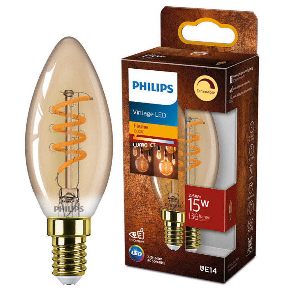 Philips E14 LED 2,5W 136lm 1800K meleg fehér szabályozható - 15W izzó helyett