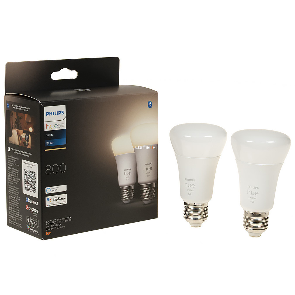 Philips Hue White okos E27 LED, melegfehér, 9 W (2db/csomag)