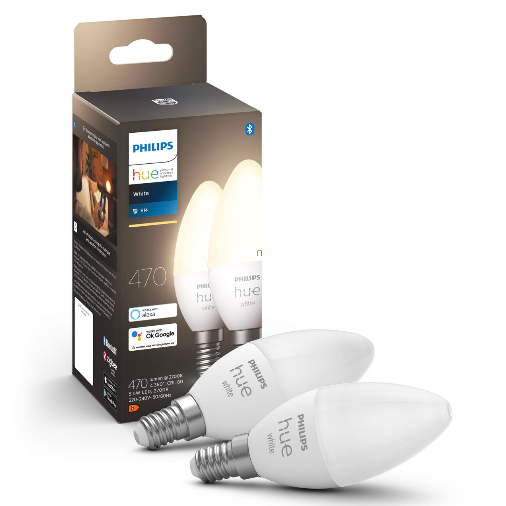 Philips Hue White 5,5W 2700K E14 LED gyertya fényforrás, 2db/csomag