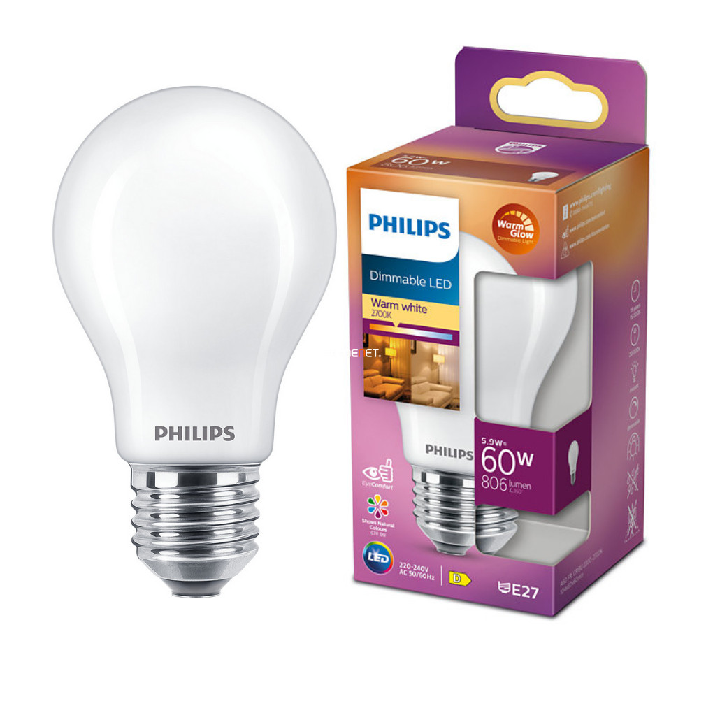 Philips E27 LED 5,9W 806lm extra melegfehér - 60W izzó helyett (Calssic WarmGlow)