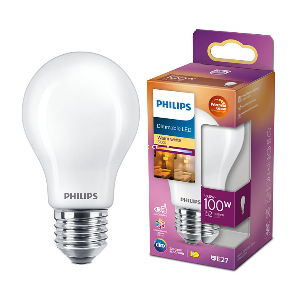 Philips E27 LED opál 10,5W 1521lm extra melegfehér - 100W izzó helyett (Calssic WarmGlow)