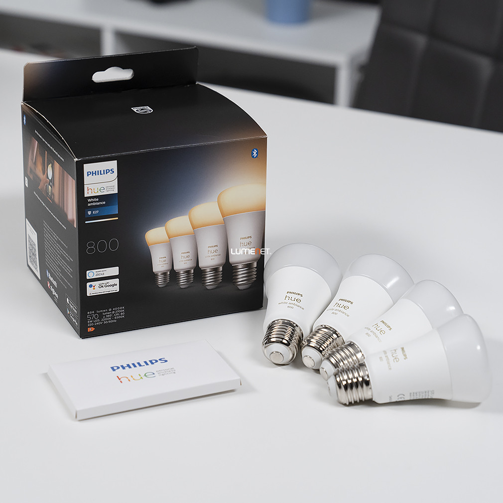 Philips Hue White Ambiance okos E27 LED, hideg/melegfehér, 6 W, 4db/csomag
