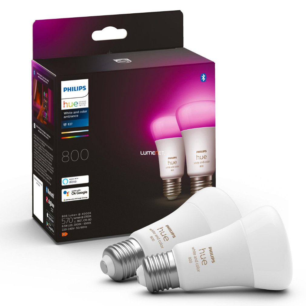 Philips Hue White and Color 6,5W E27 LED fényforrás 2db/csomag