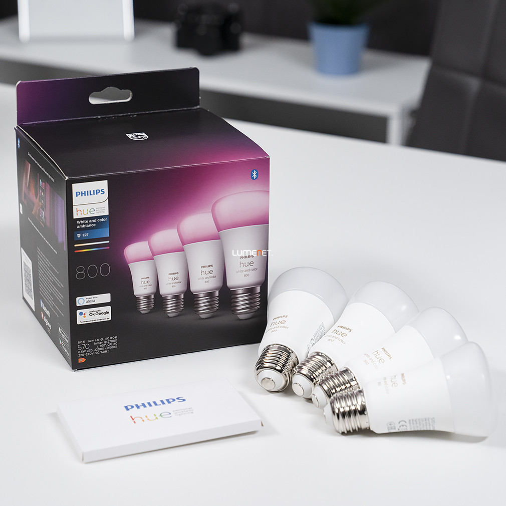 Philips Hue White and Color Ambiance okos E27 LED, hideg/melegfehér, 6,5 W, 4db/csomag