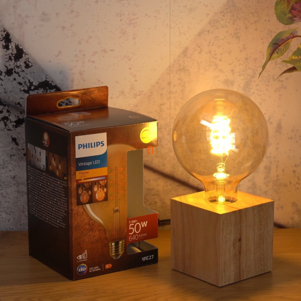 Philips E27 Vintage LED 7,3W 640lm 2200K meleg fehér szabályozható D120mm - 50W izzó kiváltására