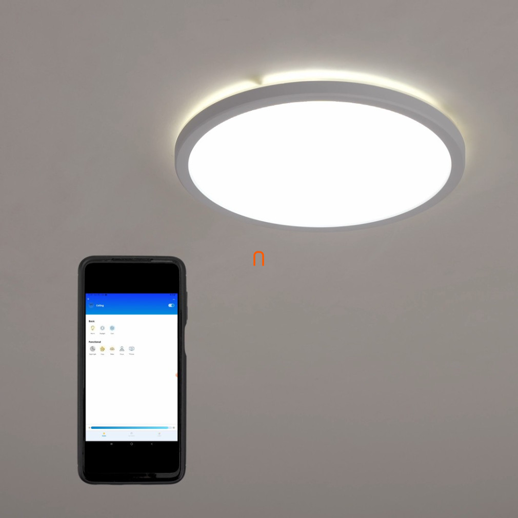 WiZ Super Slim Wi-Fi, Bluetooth 14W 1300lm 2700-6500K szabályozható mennyezeti LED lámpa 24cm, fehér